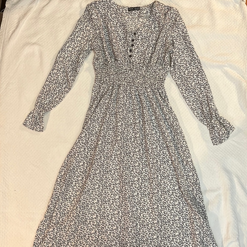 Long Black and White Floral Dress